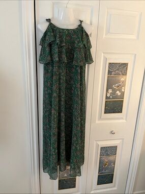 Rebecca Minkoff Green Floral Ruffle Tie-Shoulder Maxi Dress